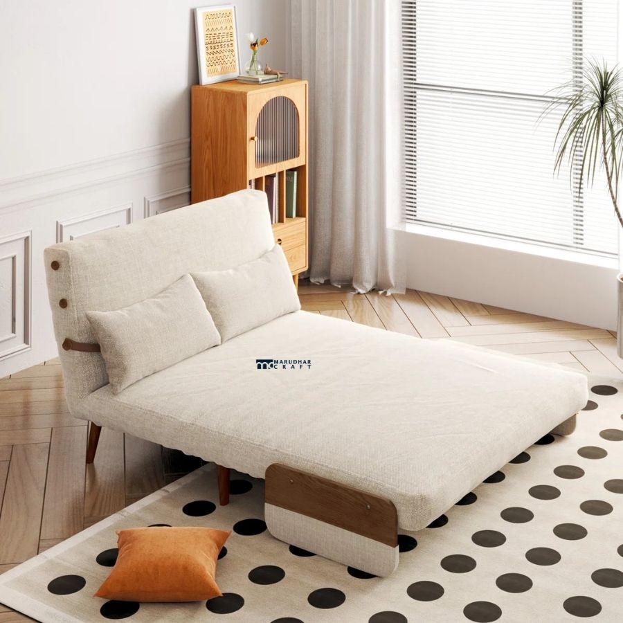 19 Harmony Convertible Fabric Sofa Cum Bed with Wooden Accents - Image 1