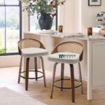 Swivel Linen Counter Stools Set of 2 for Kitchen & Bar Seating