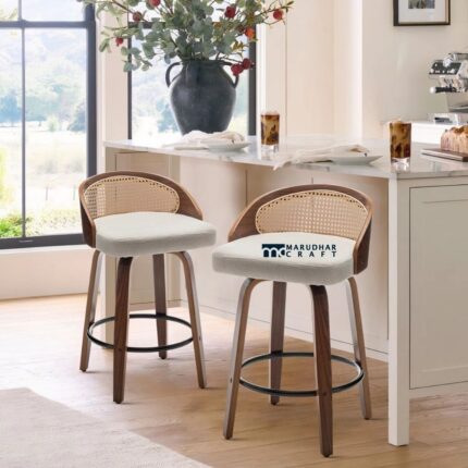 Swivel Linen Counter Stools Set of 2 for Kitchen & Bar Seating