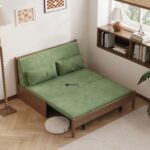 Compact Wooden Sofa Cum Bed with Ribbed Fabric Mattress