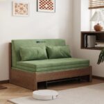 Compact Wooden Sofa Cum Bed with Ribbed Fabric Mattress - Image 4