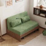 Compact Wooden Sofa Cum Bed with Ribbed Fabric Mattress - Image 5