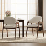 Set of 2 Modern Linen Upholstered Dining Armchairs with Solid Wood Legs - Image 2