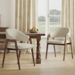 Set of 2 Modern Linen Upholstered Dining Armchairs with Solid Wood Legs - Image 7