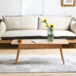 Solid Oak Wood Coffee Table with Built-In Storage Drawers for Modern Living Rooms