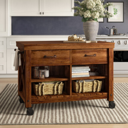 Twin-Drawer Kitchen Island Cart with Locking Casters