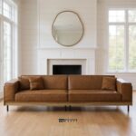 Mid Century Modern Four-Seater Leather Sofa with Wide Armrests - Image 2