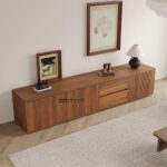 Walnut Brown Mid Century Modern 79 Inch TV Stand with Storage and Retro Media Console Design