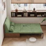 Compact Wooden Sofa Cum Bed with Ribbed Fabric Mattress - Image 2