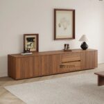 Walnut Brown Mid Century Modern 79 Inch TV Stand with Storage and Retro Media Console Design - Image 3