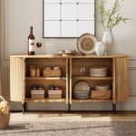 Modern Slatted Solid Wood Sideboard Cabinet – Natural Finish with Metal Legs - Image 3