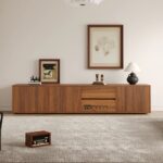 Walnut Brown Mid Century Modern 79 Inch TV Stand with Storage and Retro Media Console Design - Image 4