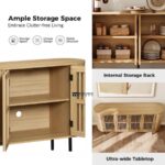 Modern Slatted Solid Wood Sideboard Cabinet – Natural Finish with Metal Legs - Image 4