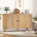 Modern Cane Panel Sideboard with Drawers – Natural Wood Finish - Image 3