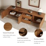 Walnut Brown Mid Century Modern 79 Inch TV Stand with Storage and Retro Media Console Design - Image 2