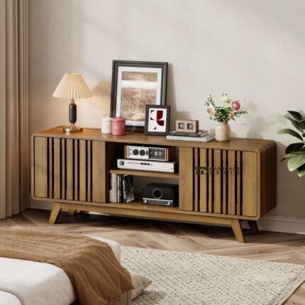 Regal TV Stand for TVs up to 75 Inches with Sliding Door Entertainment Center Design