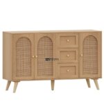 Modern Cane Panel Sideboard with Drawers – Natural Wood Finish - Image 2