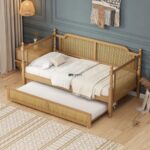 Solid Wood Cane Daybed with Trundle Bed