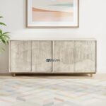 Geometric Textured Sideboard with Brass Finish Base