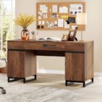 Contemporary Wooden Study Desk with Dual Pedestal Storage