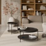 Wooden Round Coffee Table Black Lacquered Oak