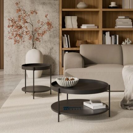 Wooden Round Coffee Table Black Lacquered Oak