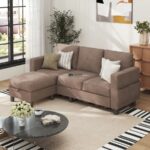 L-Shape Fabric Sofa with Storage Ottoman (Left Aligned)