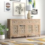 Hand-Carved Floral Wooden Sideboard Cabinet – Antique Natural Finish
