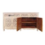 Hand-Carved Floral Wooden Sideboard Cabinet – Antique Natural Finish - Image 3