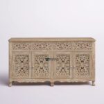 Hand-Carved Floral Wooden Sideboard Cabinet – Antique Natural Finish - Image 4