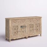 Hand-Carved Floral Wooden Sideboard Cabinet – Antique Natural Finish - Image 2