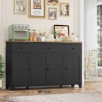 Modern Matte Black Wooden Sideboard Cabinet with Drawers & Storage