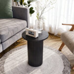 Tall Solid Wood Round End Table with Fluted Pedestal Drum Base - Image 6