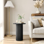 Tall Solid Wood Round End Table with Fluted Pedestal Drum Base - Image 3