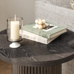 Tall Solid Wood Round End Table with Fluted Pedestal Drum Base - Image 4