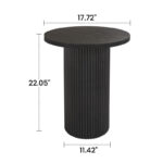 Tall Solid Wood Round End Table with Fluted Pedestal Drum Base - Image 5