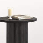 Tall Solid Wood Round End Table with Fluted Pedestal Drum Base - Image 2