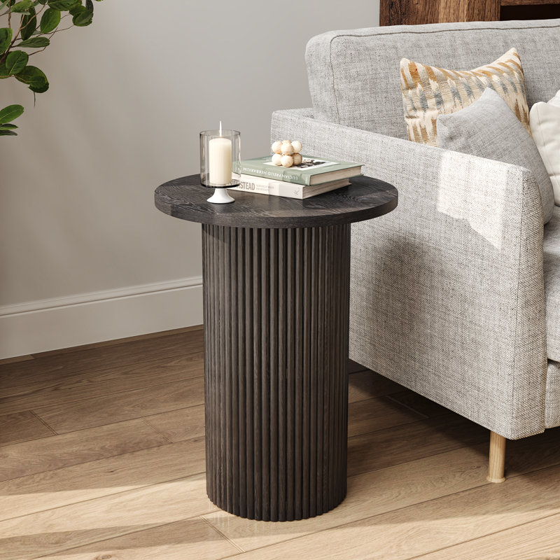 22''+Tall+Solid+Wood+Round+End+Table+Drum+Side+Table+with+Fluted+Pedestal+Base-1910635051 Tall Solid Wood Round End Table with Fluted Pedestal Drum Base - Image 1