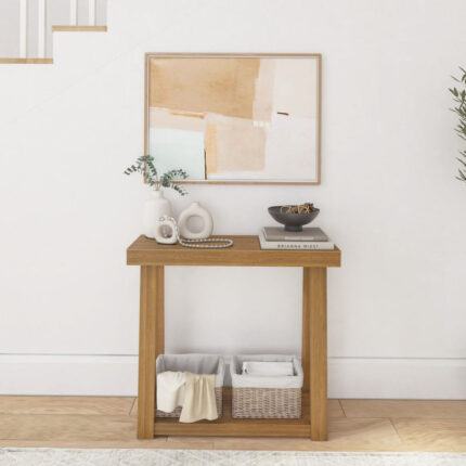 Elegant Solid Wood Console with Storage Shelf for Indian Homes