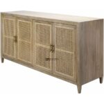 Natural Cane Front Wooden Sideboard Cabinet – Mid-Century Modern Style - Image 2