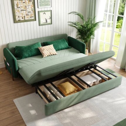Modern Lift-Up Storage Sofa Cum Bed with Hydraulic Mechanism (Forest Green)