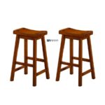 Solid Wood Saddle Seat Bar Stool for Kitchen Counter & Bar – Brown Finish (Set of 2) - Image 4
