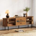 Mid-Century Modern Low Console Cabinet in Solid Wood Finish - Image 2