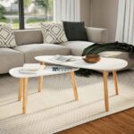 2 Piece Nesting Coffee Table Set with Solid Pine Wood Legs
