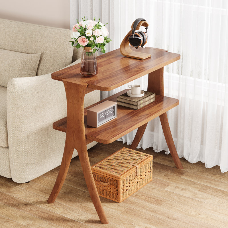 24.6''+Tall+End+Table+Side+Table+With+2-Tier+Storage+Shelves+And+Solid+Wood+Legs-1284300853 Tall Wooden End Table with Dual Storage Shelves and Solid Timber Legs for Living Room - Image 1