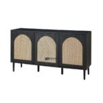 Arched Cane Front TV Unit – Black Wooden Media Console - Image 5