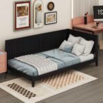 Modern Slatted Wood Daybed Sofa with Armrest (Matte Black Finish) - Image 3