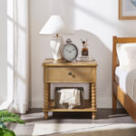 Solid Wood End Table with Drawer, Shelf and Spindle Leg Design