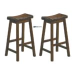 Solid Wood Saddle Seat Bar Stool for Kitchen Counter & Bar – Brown Finish (Set of 2) - Image 2