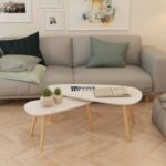 2 Piece Nesting Coffee Table Set with Solid Pine Wood Legs - Image 2